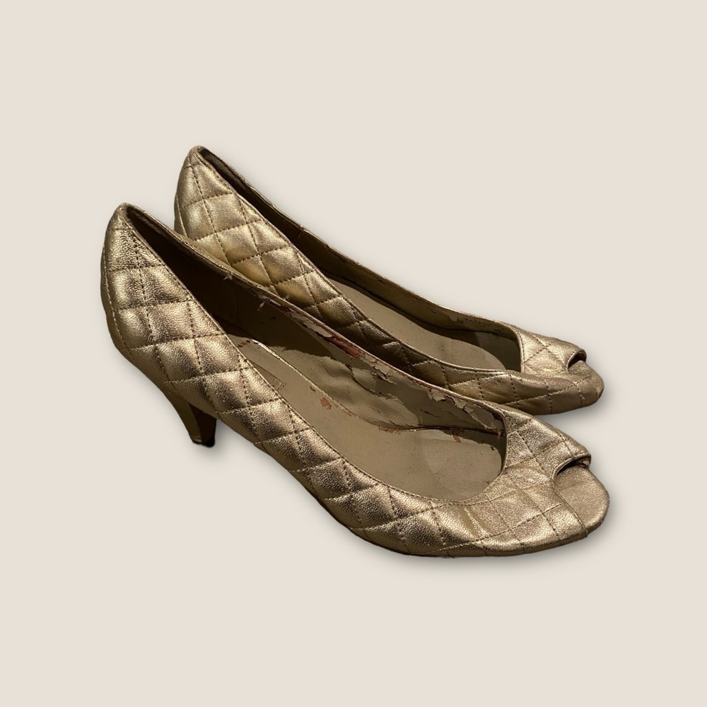 Steve Madden Open Toe Heels Gold 6.5